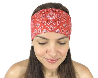 Yoga Headband Red Bandana Headband No Slip Headband Workout Headband Fitness Headband Hippie Headband Hair Accessories Festival Headband S79