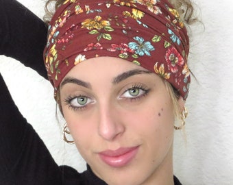 Boho Headband, Extra Wide Headband, Yoga Headband, Scrunch Headband, Floral Headband, Tube Headband, Wide Turban, Head Wrap, Hair Scarf