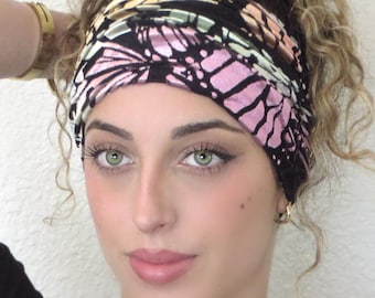 Diadema bohemia scrunchy, diadema ancha hippie, diadema de yoga, diadema de tubo, turbante, diadema colorida para festivales, cubierta para el cabello, envoltura para rastas