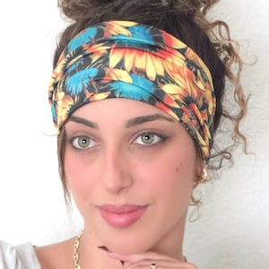 Sunflower Headband, Wide Boho Headband, Yoga Headband, Scrunch Headband, Wide  Turban Headband, Head Wrap, Hair Scarf, Headwrap For Women