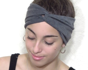 Gray Headband, Yoga Headband, Turban Headband, Women's Headband, Wide Jersey Headband, Turban, Twist Headband, Boho Headband, Knot Headband