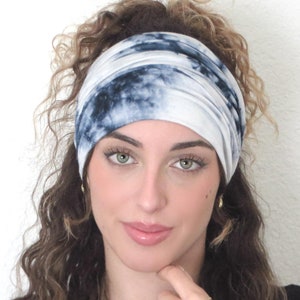 Blue Tie Dye Headband, Wide Headband, Yoga Headband, Boho Headband, Running Headband, Scrunch Headband, Dreadlocks Wrap, Hair Accessories
