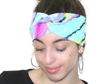 Diadema de turbante ancho, diadema de yoga, diadema de mujer, diadema retorcida, diadema hippie, diadema aqua, diadema boho, envoltura de cabeza de nudo, turbante
