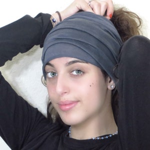 Gray Headband, Scrunch Headband, Yoga Headband, Running Headband, Workout Headband, Mens Headband, Extra Wide Headband, Turban Headband