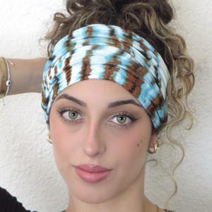 Turquois Scrunch Headband, Tie Dye Wide Headband, Jersey Yoga Headband, Running Headband, Tube Headband, Women Headband, Wide Men Headband