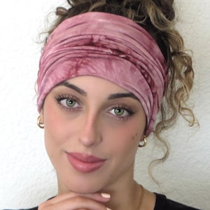 Pink Tie Dye Boho Scrunchy Headband, Hippie Wide Headband, Yoga Headband, Bandana Headband, Women Turban, Hair Accessories, Tube Headband