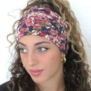 Floral Boho Headband, Wide Headband, Scrunch Yoga Headband, Women Running Headband, Wide Workout Headband, Fitness Headband, Dreadlocks Wrap