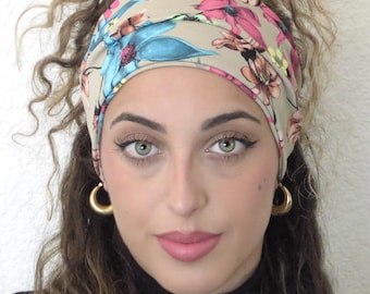 Floral Wide Headband, Scrunchy Boho Headband, Wide Headband, Scrunch Headband, Double Layer Headband, Head Wrap, Hair Scarf, Women Headband