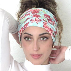 Wide Headband, Boho Mint Scrunch Headband, Yoga Headband, Bandeau Hippie Headband, Workout Headband, Extra Wide Headband, Turban Headband