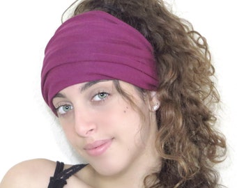 Boho Wide Headband, Burgundy Scrunchy Headband, Yoga Headband, Running Headband, Workout Headband, Fitness Headband, Turban Headband,