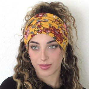 Floral Boho Headband, Wide Headband, Scrunch Yoga Headband, Women Running Headband, Wide Workout Headband, Fitness Headband, Dreadlocks Wrap