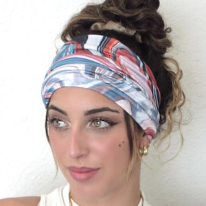 Boho Scrunchy Headband, Hippie Wide Headband, Yoga Headband, Abstract Bandana Headband, Women Turban, Hair Accessories, Dreadlock Hair Wrap