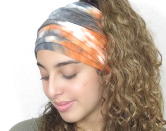 Tie Dye Scrunch Headband, Extra Wide Jersey Headband, Orange Yoga Headband, Running Headband, Women Headband, Men Headband, Hippie Headband