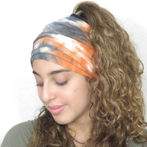 Tie Dye Scrunch Headband, Extra Wide Jersey Headband, Orange Yoga Headband, Running Headband, Women Headband, Men Headband, Hippie Headband