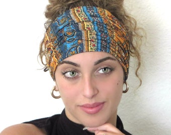 Wide Headband, Boho Paisley Scrunch Headband, Yoga Headband, Bandeau Hippie Headband, Workout Headband, Extra Wide Headband, Turban Headband