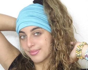 Light Blue Extra Wide Scrunch Headband, Yoga Headband, Running Headband, Workout Headband, Women Headband, Boho Bandeau Headband, Headwrap