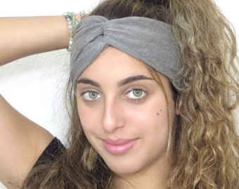 Gray Headband, Boho Headband, Yoga Headband, Twisted Headband, Women Headband, Wide Headband, Turban Headband, Headwrap, Jersey Headband