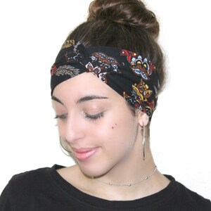 Boho Black Headband, Yoga Headband, Turban Headband, Adult Women Headband, Twist Headband, Wide Headband, Headwrap, Jersey Headband, Turban