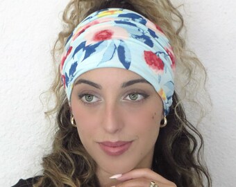 Scrunchy Headband, Yoga Headband, Running Headband, Workout Headband, Fitness Headband, Extra Wide Headband, Turban Headband, Blue Headband