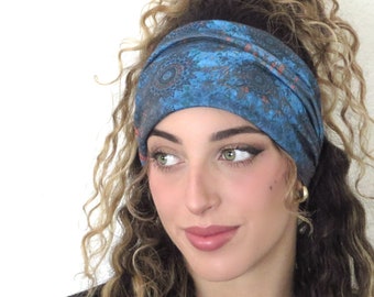 Diadema bohemia con flequillo, diadema ancha hippie, diadema de yoga, bandana, accesorios para el cabello para mujer, diadema verde azulado, diadema con nudo, turbante