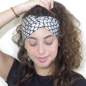 Mermaid Headband, Yoga Headband, Turban Headband, Women Headband, Silver Scales Headband, Twisted Headband, Running Headband, Wide Headband