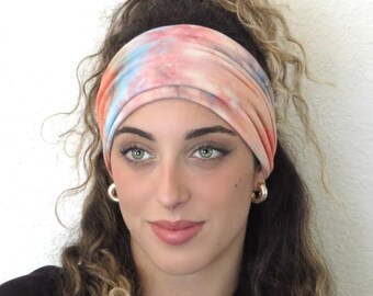 Tie Dye Scrunch Stirnband, Hippie Stirnband, Boho Yoga Stirnband, Bandana Stirnband, Haarschmuck, Regenbogen breites Stirnband, Knoten Stirnband