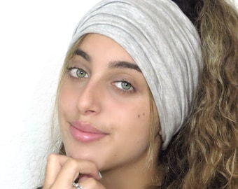 Heather Gray Extra Wide Scrunch Headband, Yoga Headband, Running Headband, Workout Headband, Women Headband, Boho Bandeau Headband, Headwrap