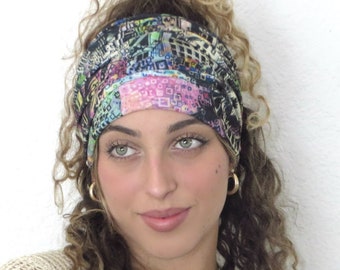 Boho Scrunchy Headband, Hippie Wide Headband, Yoga Headband, Abstract Bandana Headband, Women Turban, Hair Accessories, Dreadlock Hair Wrap