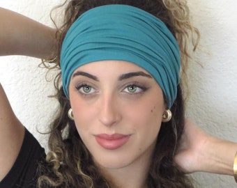 Teal Boho Headband, Wide Headband, Yoga Headband, Scrunch Headband, Running Headband, Tube Headband, Wide Turban, Head Wrap, Hair Scarf