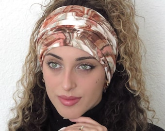 Boho Scrunchy Headband, Hippie Wide Headband, Yoga Headband, Abstract Bandana Headband, Women Turban, Hair Accessories, Dreadlock Hair Wrap