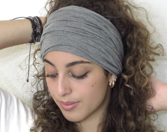 Gray Headband, Wide Headband, Yoga Headband, Running Headband, Scrunch Headband, Hair Wrap, Turban Headband, Dreadlocks Wrap, Hair Accessory