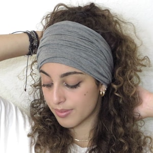 Gray Headband, Wide Headband, Yoga Headband, Running Headband, Scrunch Headband, Hair Wrap, Turban Headband, Dreadlocks Wrap, Hair Accessory