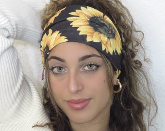 Diadema de girasol, diadema boho ancha, diadema de yoga, diadema scrunch, diadema de turbante ancho, envoltura para la cabeza, bufanda para el cabello, envoltura para la cabeza para mujeres