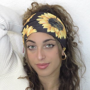 Sunflower Headband, Wide Boho Headband, Yoga Headband, Scrunch Headband, Wide  Turban Headband, Head Wrap, Hair Scarf, Headwrap For Women