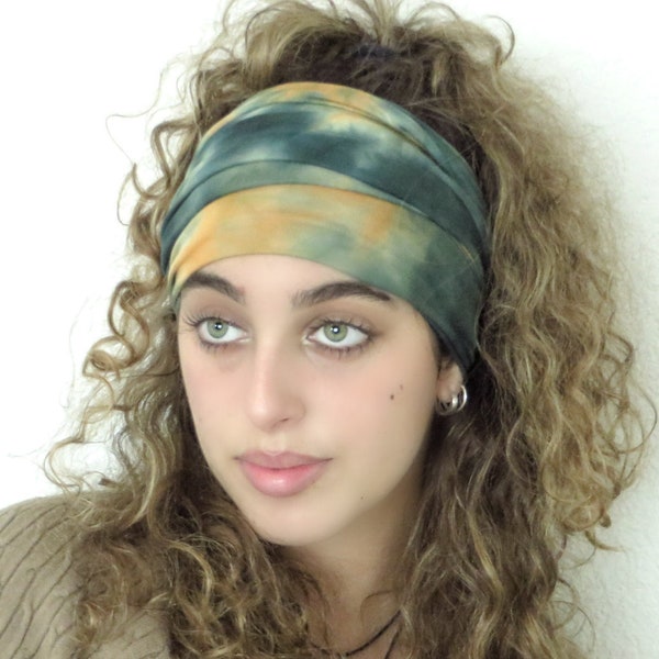 Tie Dye Scrunch Headband, Yoga Headband, Bandeau Boho Headband, Workout Headband, Fitness Headband, Extra Wide Headband, Turban Headband