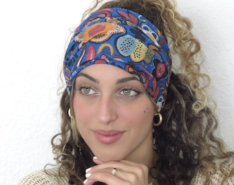 Blue Scrunchy Headband, Hippie Wide Headband, Yoga Headband, Boho Bandana Headband, Men Headband, Hair Accessories, Dreadlock Hair Wrap