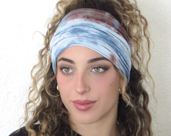 Tie Dye Scrunch Headband, Extra Wide Jersey Headband, Yoga Headband, Running Headband, Teal Headband, Women Headband, Men Headband, Bandana