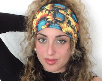 Sunflower Headband, Wide Boho Headband, Yoga Headband, Scrunch Headband, Wide  Turban Headband, Head Wrap, Hair Scarf, Headwrap For Women