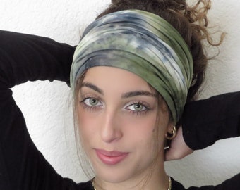 Tie Dye Scrunch Headband, Yoga Headband, Bandeau Boho Headband, Workout Headband, Fitness Headband, Extra Wide Headband, Turban Headband