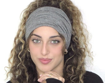 Face Mask, Heather Gray Extra Wide Headband, Boho Scrunch Headband, Yoga Headband, Turban Headband, Running Headband, Women's Men's Headband