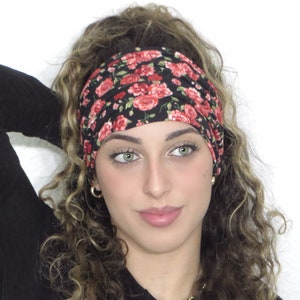 Faixa de cabeça com nó floral boho, faixa de cabeça larga hippie, faixa de cabeça floral para ioga, faixa de cabeça bandana, acessórios para cabelo femininos, faixa de cabeça turbante com nó