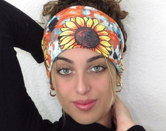 Wide Boho Headband, Yoga Headband, Scrunch Headband, Sunflower Turban Headband, Wide Turban, Head Wrap, Hair Scarf, Headwrap For Women