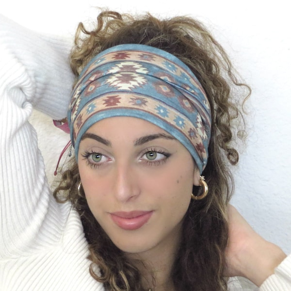 Aztec Print Headband, Yoga Wide Headband, Scrunch Headband, Boho Headband, Western Wide Turban, Head Wrap, Hair Scarf, Women Headwrap