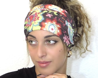 Boho Scrunchy Headband, Hippie Wide Headband, Yoga Headband, Paisley Bandana Headband, Women Turban, Floral Boho Headband, Hair Accessories