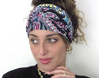 Boho Scrunchy Headband, Hippie Wide Headband, Yoga Headband, Paisley Bandana Headband, Women Turban, Hair Accessories, Dreadlock Hair Wrap