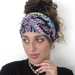 Boho Scrunchy Headband, Hippie Wide Headband, Yoga Headband, Paisley Bandana Headband, Women Turban, Hair Accessories, Dreadlock Hair Wrap