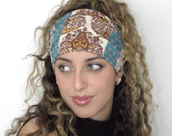 Boho Headband, Yoga Headband, Wide Headband, Paisley Soft Jersey Headband, Running Headband, Women Headband,  Hair Wrap, Tube Headband