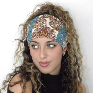 Boho Headband, Yoga Headband, Wide Headband, Paisley Soft Jersey Headband, Running Headband, Women Headband,  Hair Wrap, Tube Headband