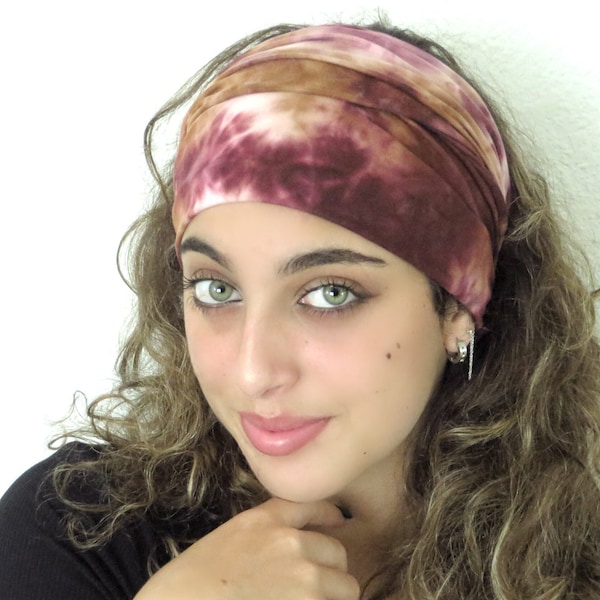 Tie Dye Scrunch Headband, Yoga Headband, Bandeau Boho Headband, Workout Headband, Fitness Headband, Extra Wide Headband, Turban Headband