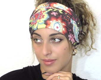 Boho Scrunchy Headband, Hippie Wide Headband, Yoga Headband, Abstract Bandana Headband, Women Turban, Hair Accessories, Dreadlock Hair Wrap
